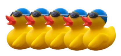Vijf gele badeendjes op een rij